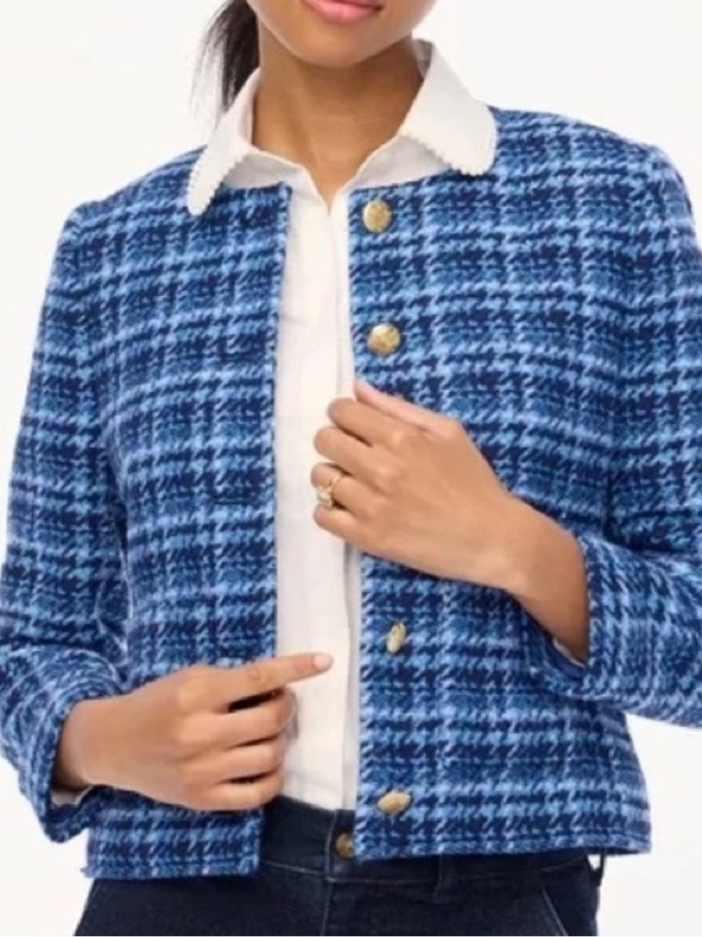 J. Crew Tweed Plaid Lady Jacket in Cobalt Blue size 12 NEW $218